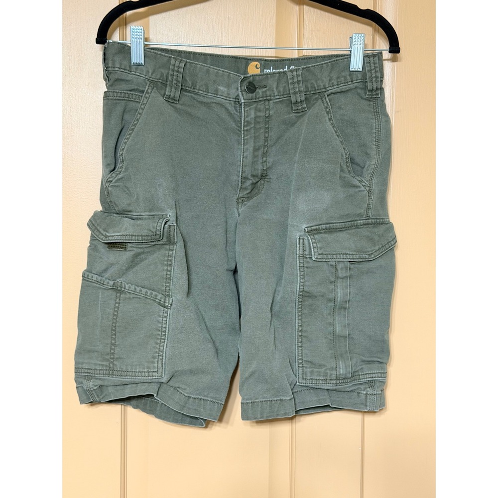 Carhartt Mens Relaxed Fit Cargo Shorts Olive Green Canvas Utility Workwear 30